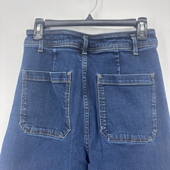 Zara High Waisted Wide Leg Denim Blue Jeans Womens Size 8 Pockets - Picture 4 of 11